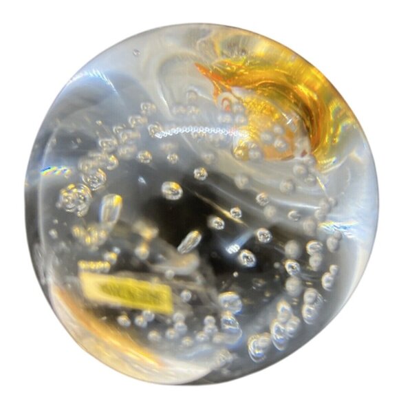 Vintage Art Glass Clear Apple Bullicante Controlled Bubble Paperweight - Picture 9 of 12